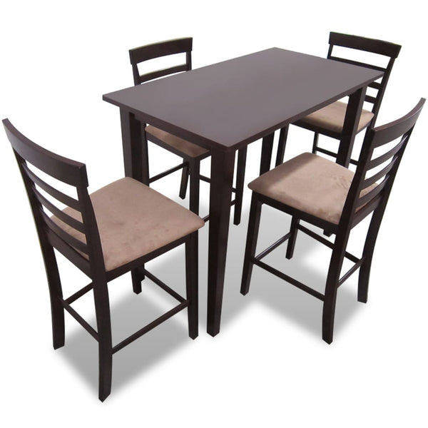 vidaXL Wooden Bar Table and 4 Bar Stools Brown