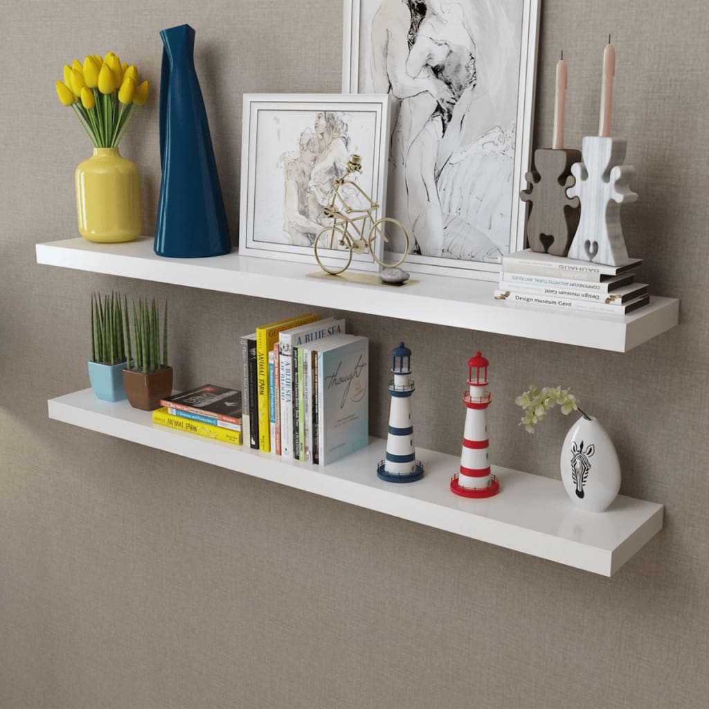 vidaXL Wall Shelves 2 pcs MDF White