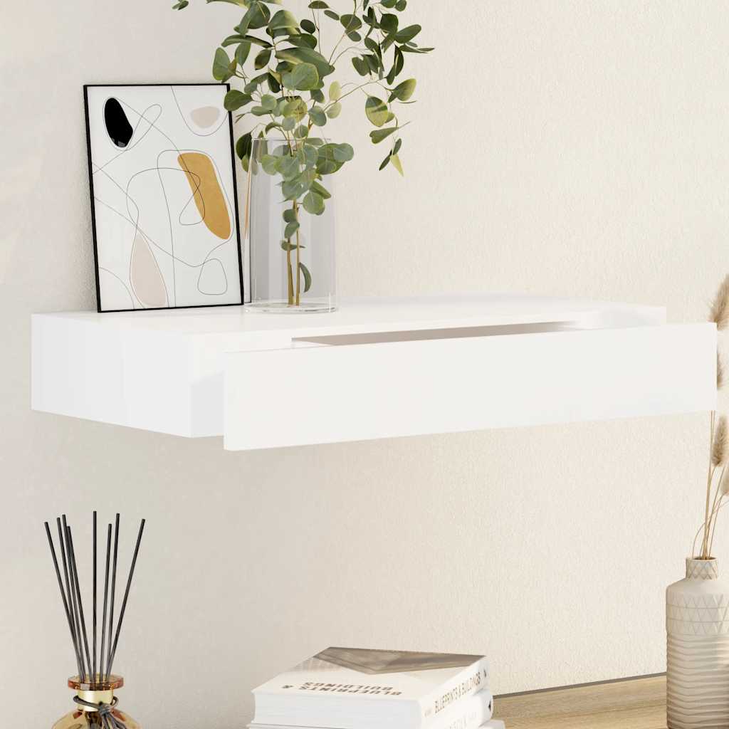 vidaXL Wall Shelf with Drawer MDF White