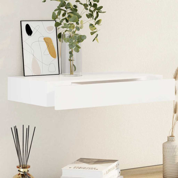 vidaXL Wall Shelf with Drawer MDF White