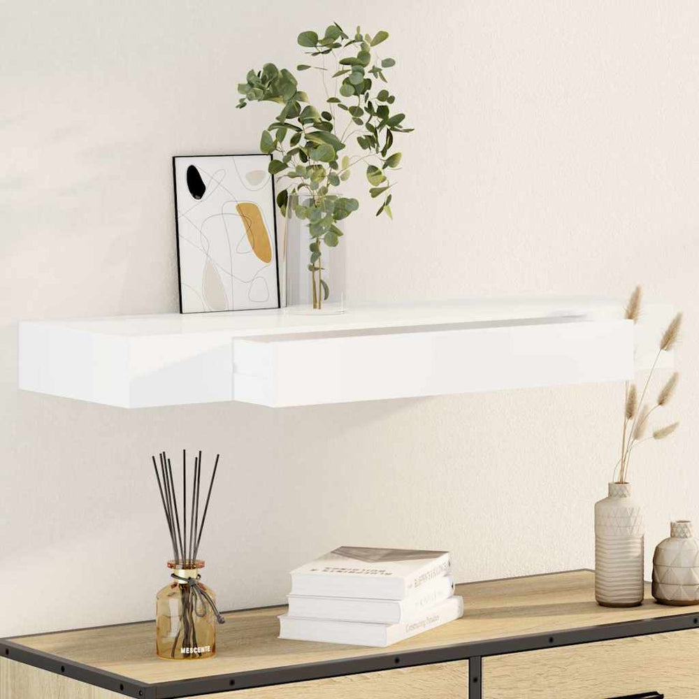 vidaXL Wall Shelf with Drawer MDF White