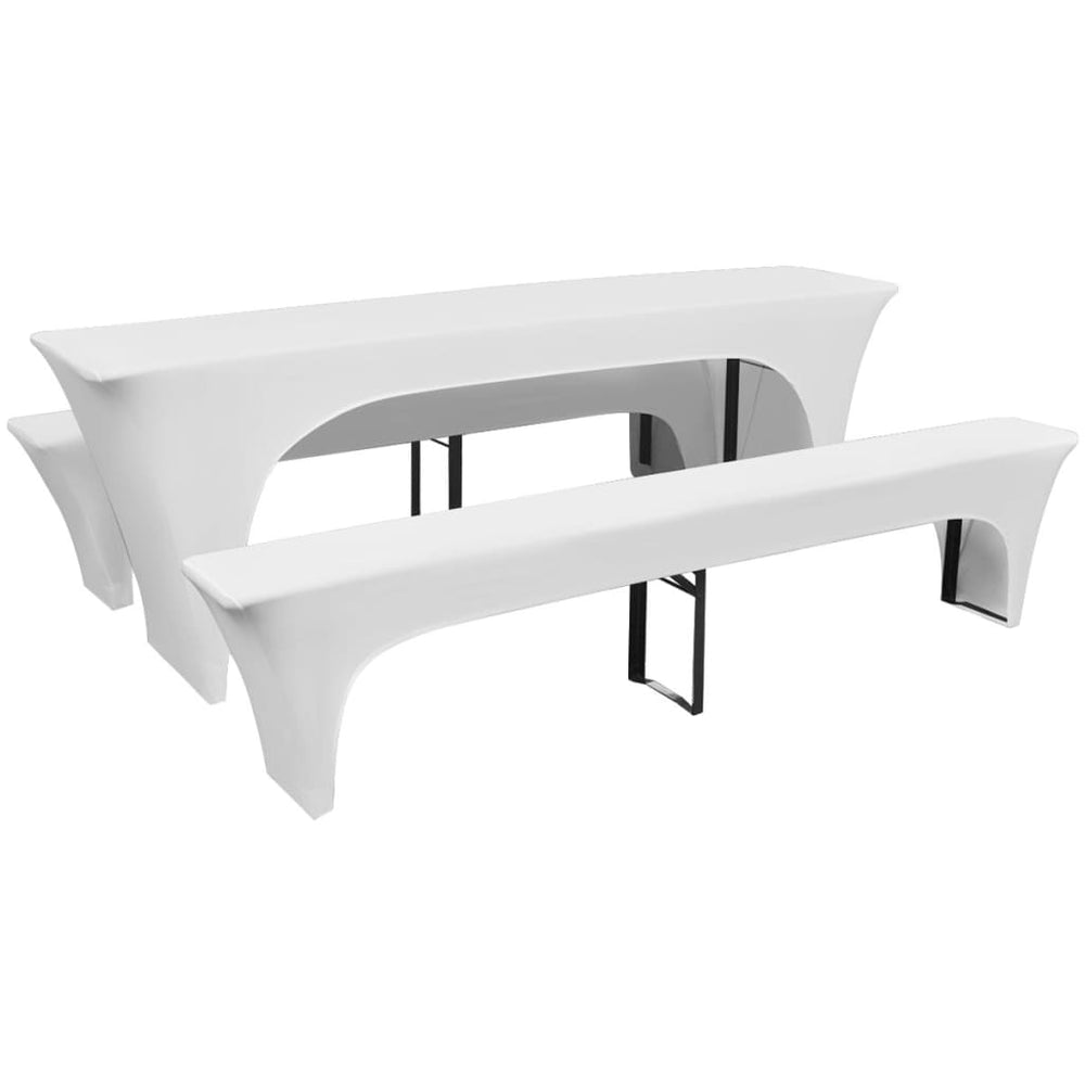 vidaXL 3-Piece Beer Table and Bench Cover Set White 220x70x80 cm