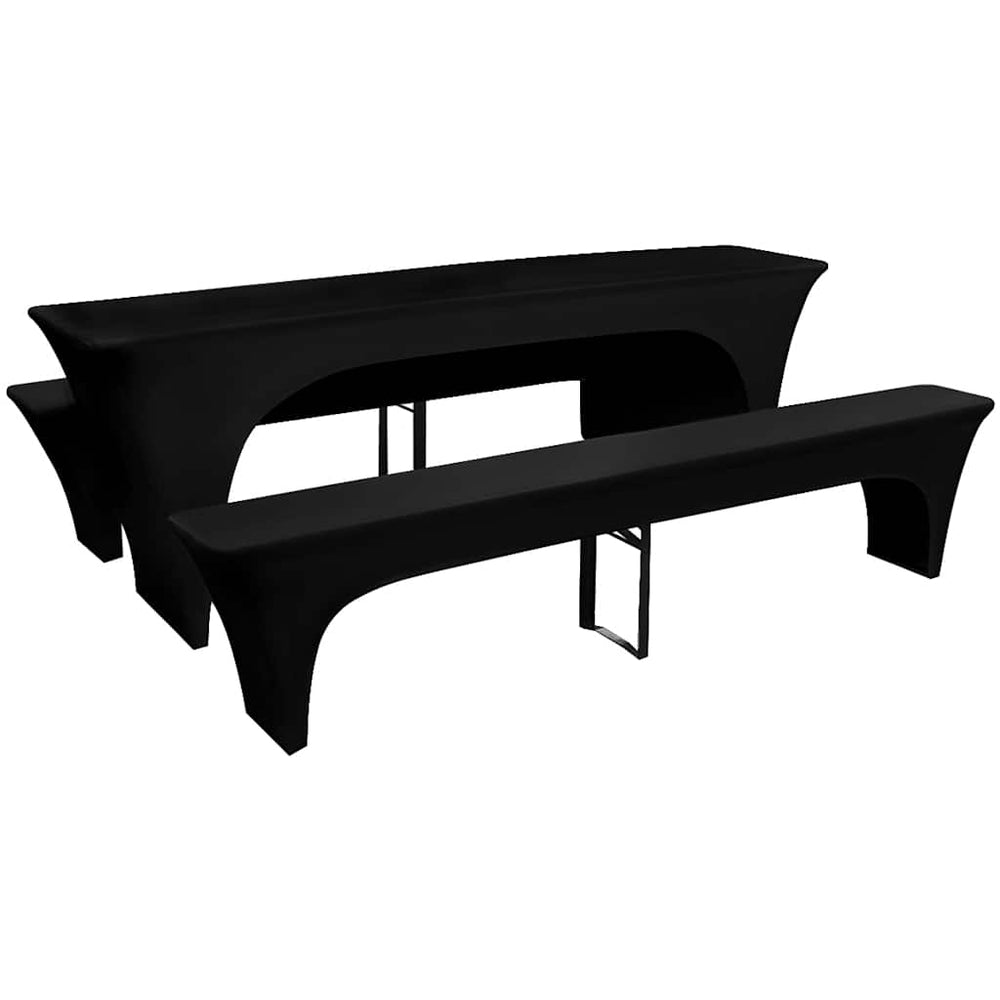 3 Stretch Beer Table and Bench Covers Black 220 x 50 x 80 cm