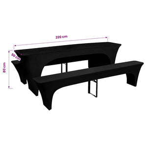 3 Stretch Beer Table and Bench Covers Black 220 x 50 x 80 cm