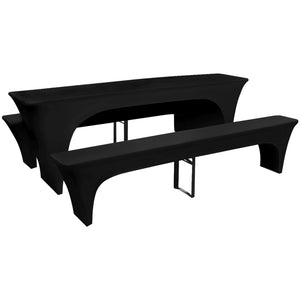 3 Stretch Beer Table and Bench Covers Black 220 x 70 x 80 cm