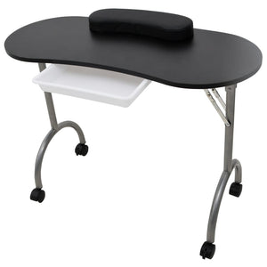 Foldable Manicure Table with Wheels Black