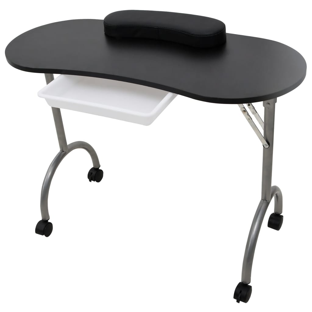 Foldable Manicure Table with Wheels Black