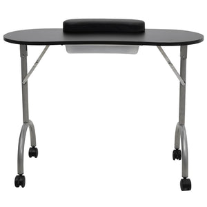 Foldable Manicure Table with Wheels Black