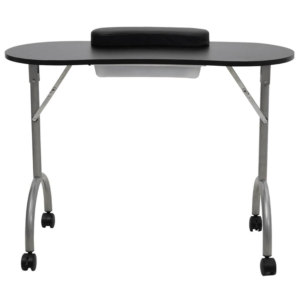 Foldable Manicure Table with Wheels Black