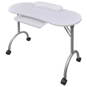 Folding Manicure Table with Wheels White
