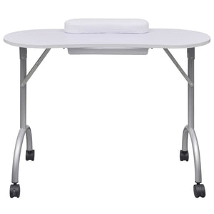 Folding Manicure Table with Wheels White