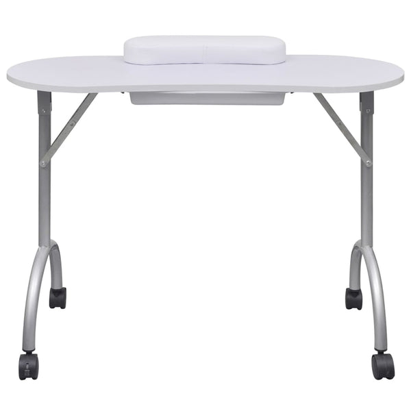 Folding Manicure Table with Wheels White