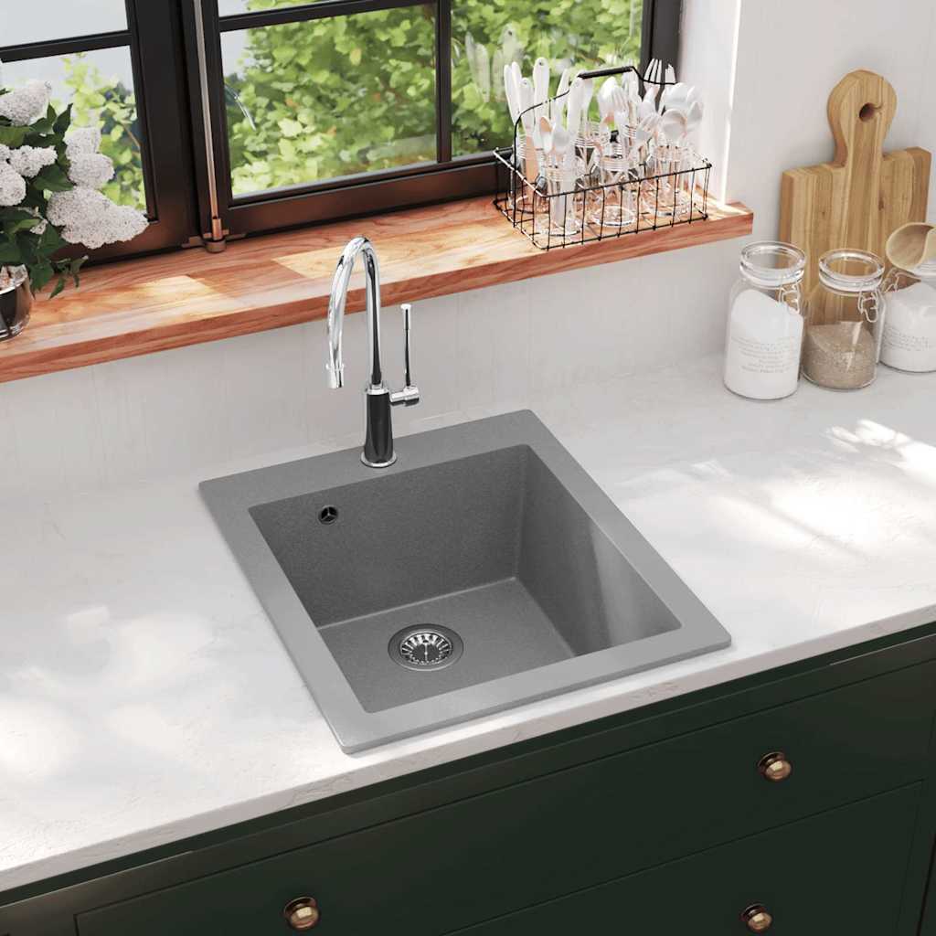 vidaXL Granite Sink Single Bowl Grey