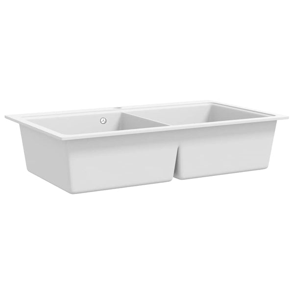 Granite double-bowl sink white