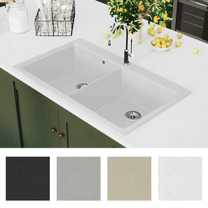 Granite double-bowl sink white