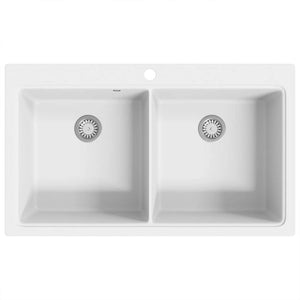 Granite double-bowl sink white
