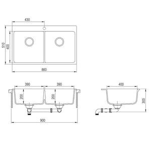Granite double-bowl sink white