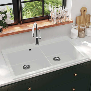 Granite double-bowl sink white