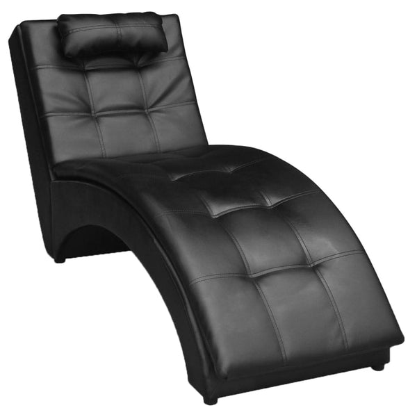vidaXL Chaise Lounge with Cushions Black Faux Leather