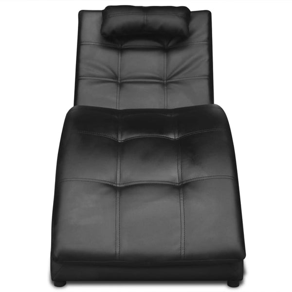 vidaXL Chaise Lounge with Cushions Black Faux Leather