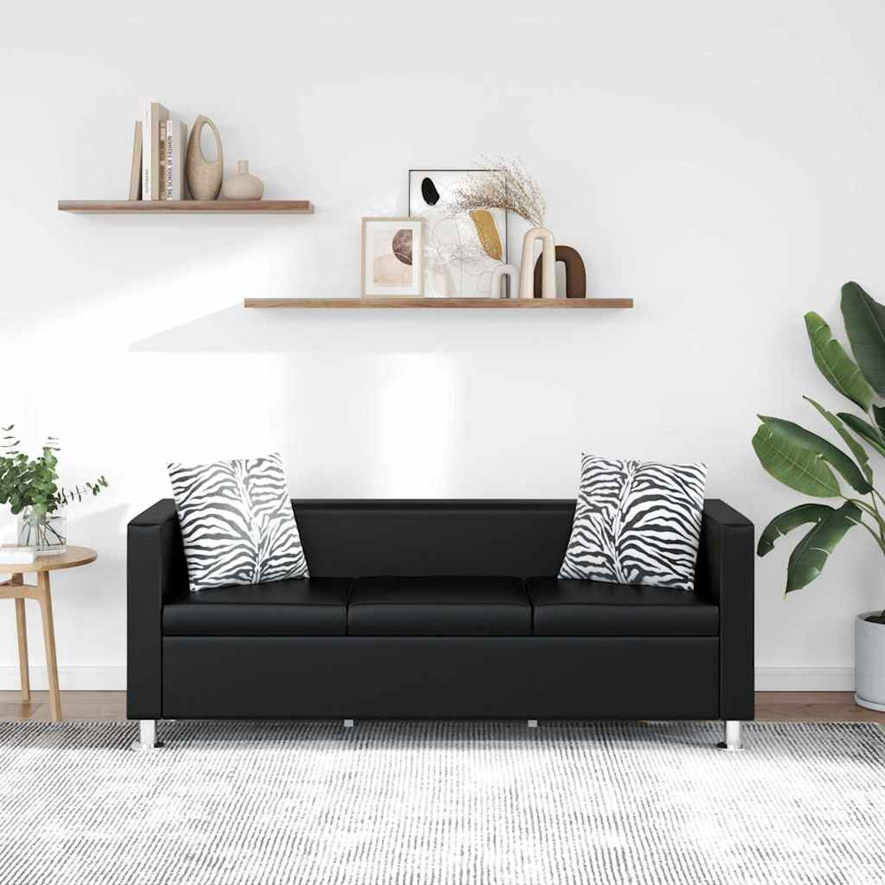 vidaXL 3-Seater Sofa Artificial Leather Black
