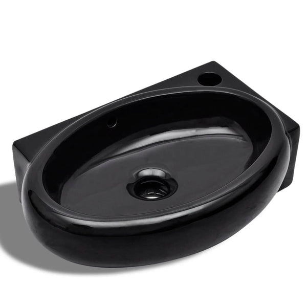 vidaXL Ceramic Basin with Faucet/Overflow Hole Black Round