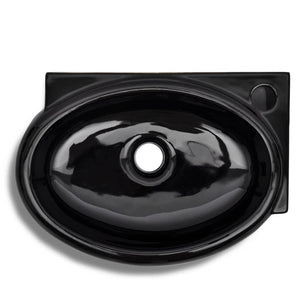 vidaXL Ceramic Basin with Faucet/Overflow Hole Black Round