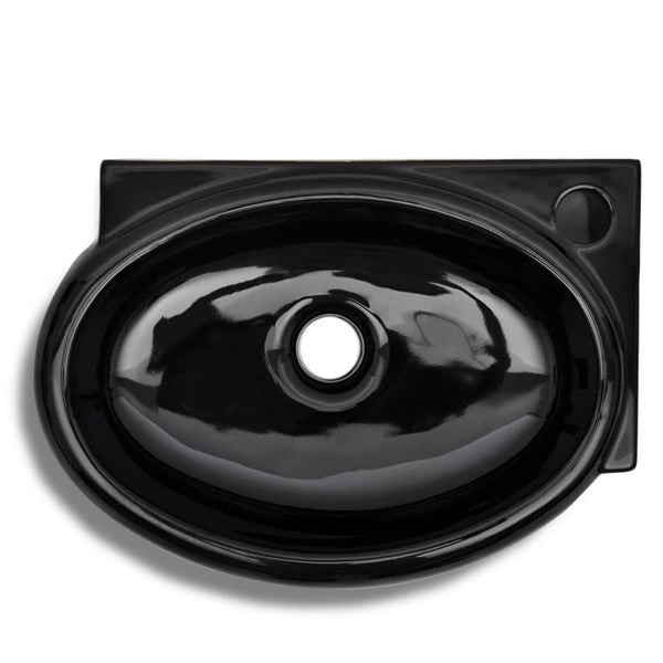 vidaXL Ceramic Basin with Faucet/Overflow Hole Black Round