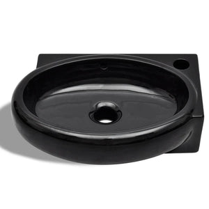 vidaXL Ceramic Basin with Faucet/Overflow Hole Black Round