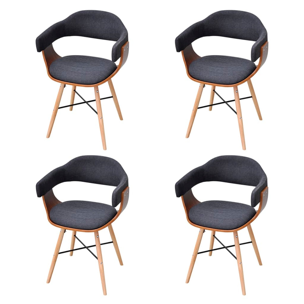 vidaXL Dining Chairs 4 pcs Dark Gray Bentwood and Fabric