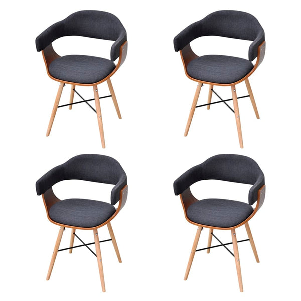 vidaXL Dining Chairs 4 pcs Dark Gray Bentwood and Fabric