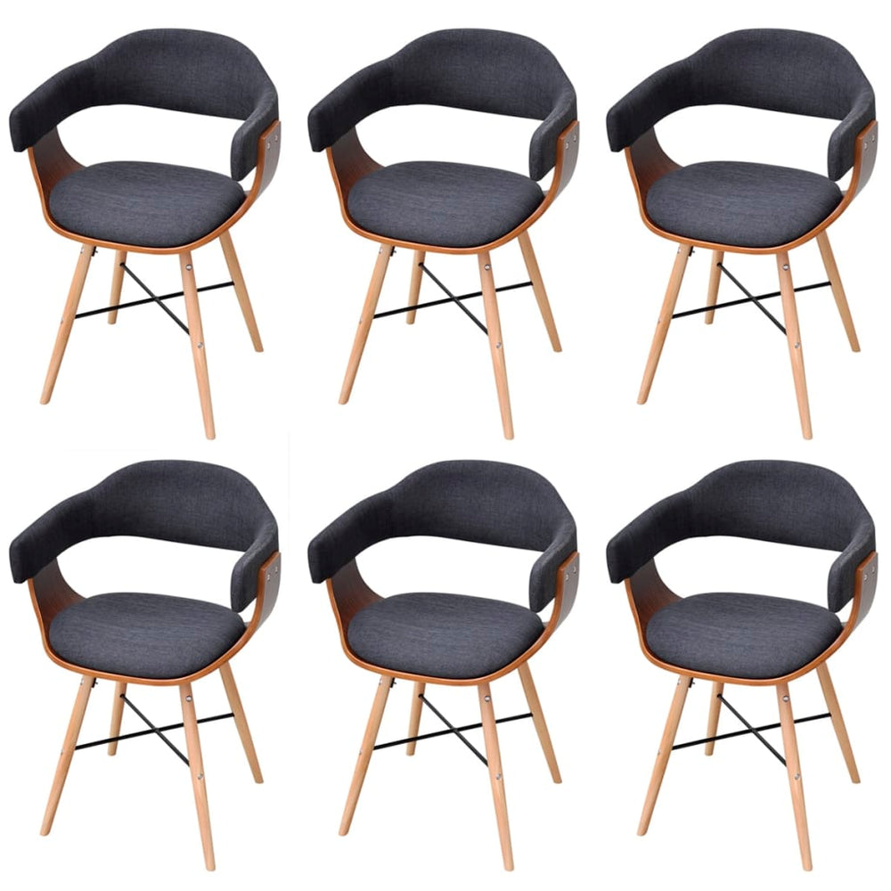 vidaXL Dining Chairs 6 pcs Dark Grey Bentwood and Fabric