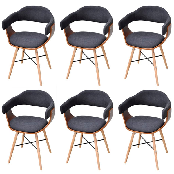 vidaXL Dining Chairs 6 pcs Dark Grey Bentwood and Fabric