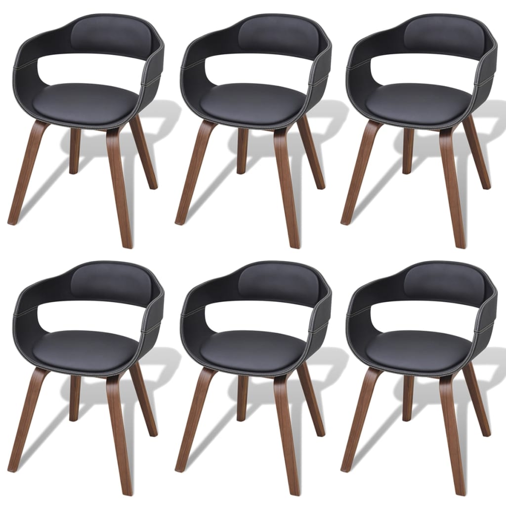 vidaXL Dining Chairs 6 pcs Black Bentwood and Faux Leather