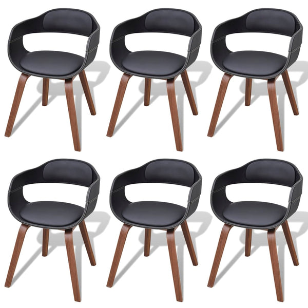 vidaXL Dining Chairs 6 pcs Black Bentwood and Faux Leather