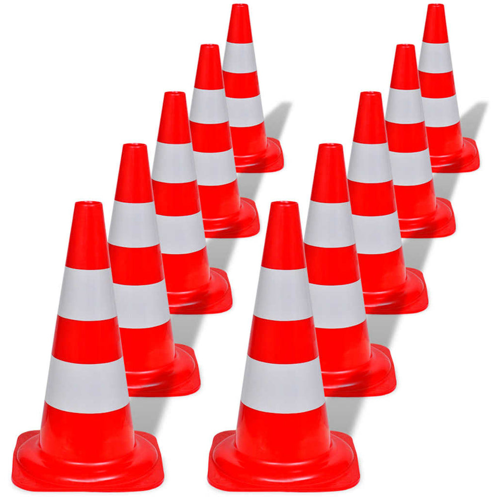 vidaXL Traffic Cones 10 pcs Reflective Red and White 50 cm