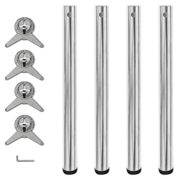 4x Height-Adjustable Table Legs Chrome 710 mm