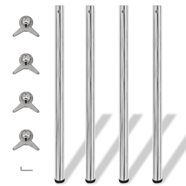 4x Height-Adjustable Table Leg Chrome 1100 mm