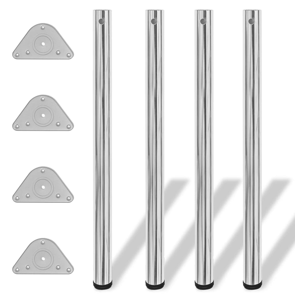 4x Height-Adjustable Table Leg Chrome 870 mm