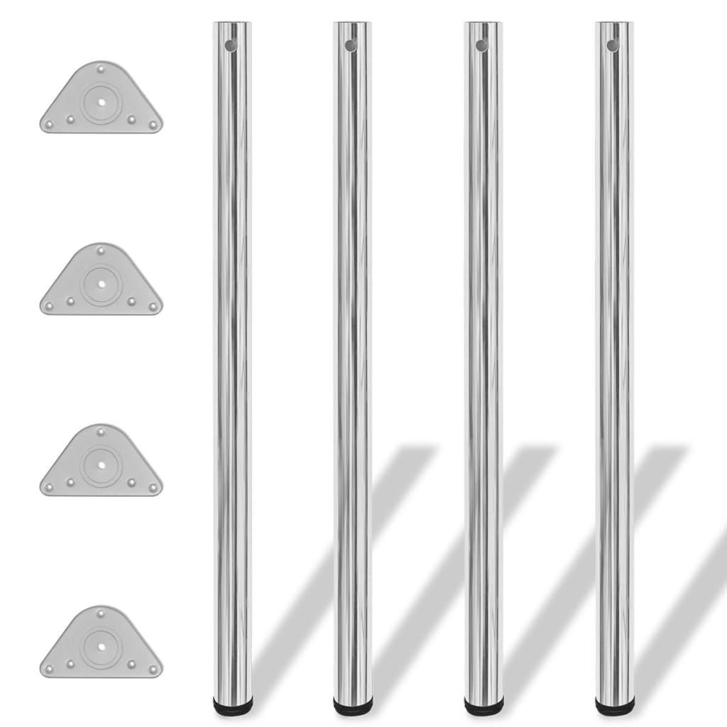 4x Height-Adjustable Table Leg Chrome 1100 mm