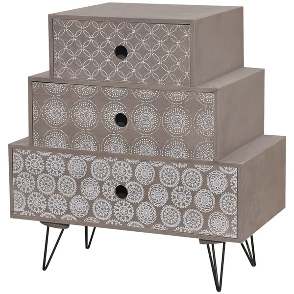 vidaXL Nightstand with 3 Drawers Grey and Brown