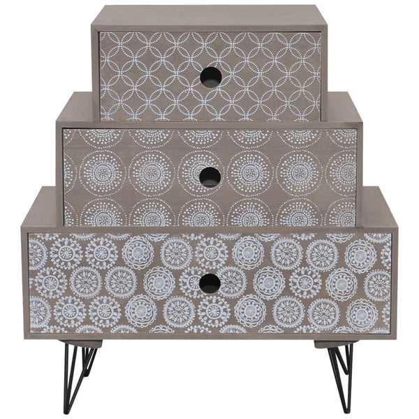 vidaXL Nightstand with 3 Drawers Grey and Brown