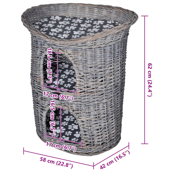 Cat house with 2 levels and willow cushion