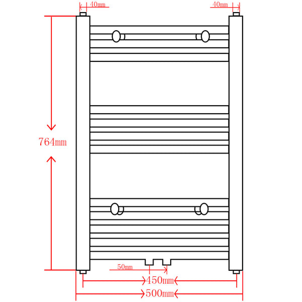 Towel Radiator Hot Water Straight Black 500x764 mm