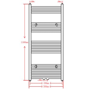 Towel Radiator Hot Water Straight Black 500x1160 mm