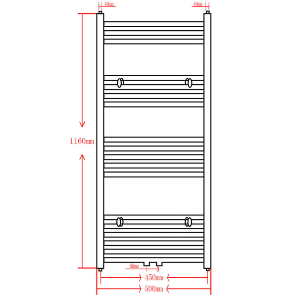 Towel Radiator Hot Water Straight Black 500x1160 mm