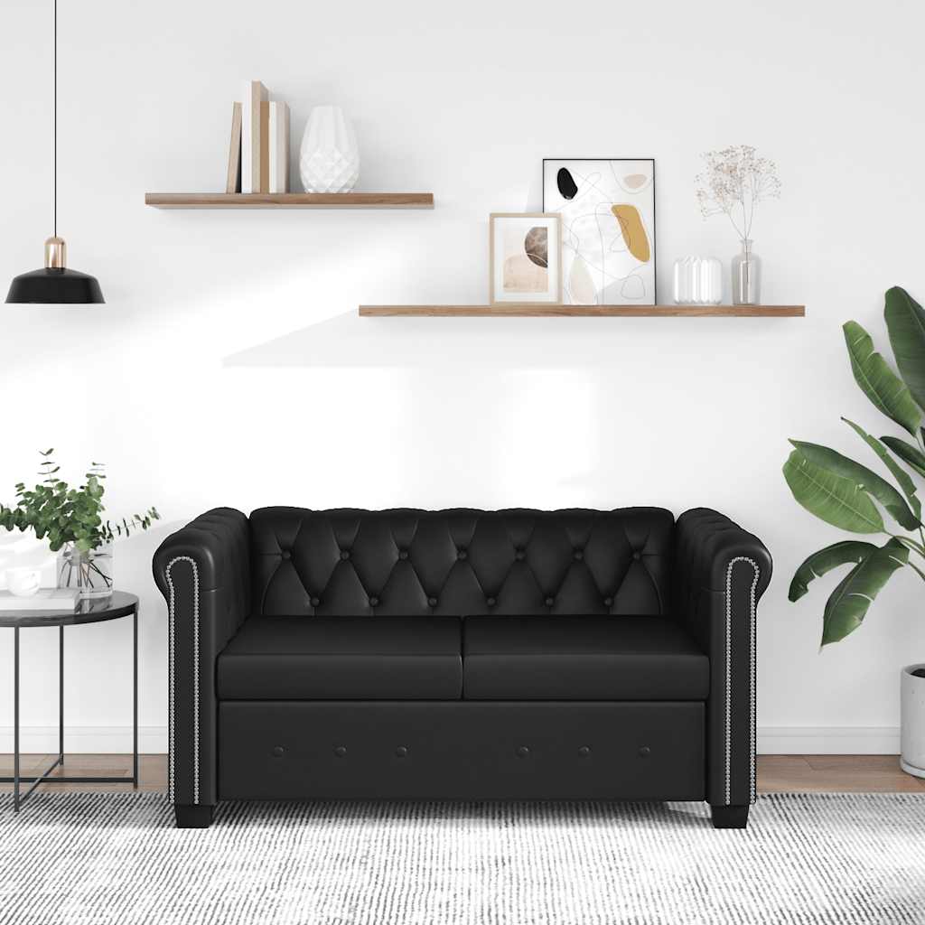 vidaXL Chesterfield 2-Seater Faux Leather Sofa Black