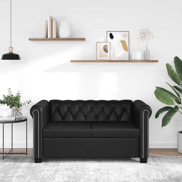 vidaXL Chesterfield 2-Seater Faux Leather Sofa Black