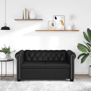vidaXL Chesterfield 2-Seater Faux Leather Sofa Black