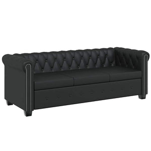 vidaXL Chesterfield 3-Seater Sofa Faux Leather Black